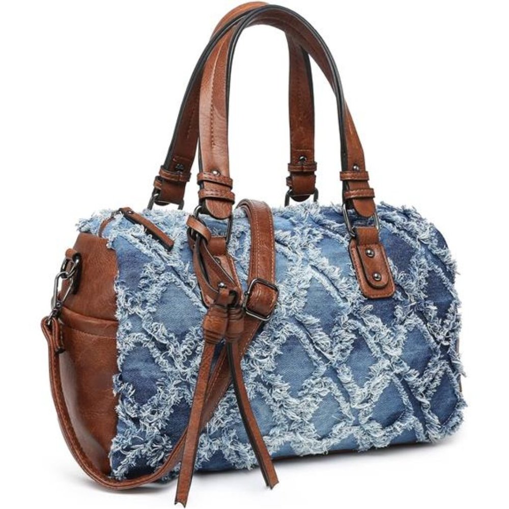 THE DENIM COLLECTION BY JACQUITA Vegan Leather Barrel Large Satchel Handbag - Picture 1 of 17